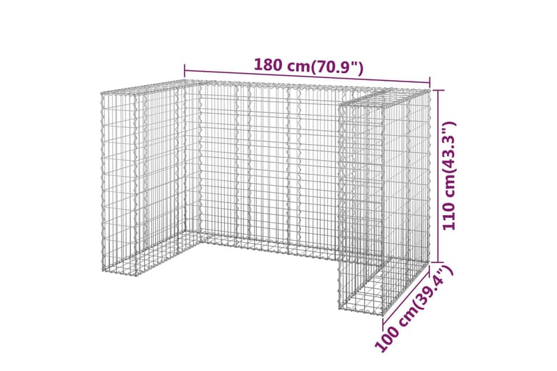 Gabionmur för soptunnor galvaniserat stål 180x100x110 cm - Silver - Hus & renovering - Insynsskydd & inhägnad - Mur