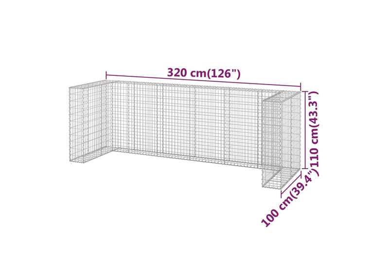 Gabionmur för soptunnor galvaniserat stål 320x100x110 cm - Silver - Hus & renovering - Insynsskydd & inhägnad - Mur