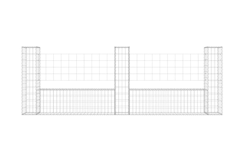 U-formad gabionkorg med 3 stolpar järn 260x20x100 cm - Silver - Hus & renovering - Insynsskydd & inhägnad - Mur