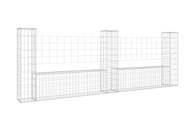 U-formad gabionkorg med 3 stolpar järn 260x20x100 cm - Silver - Gabion