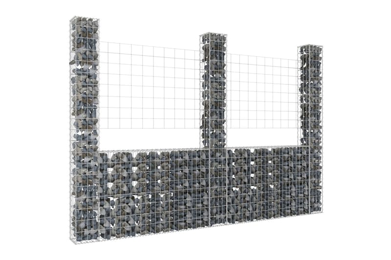 U-formad gabionkorg med 3 stolpar järn 260x20x200 cm - Silver - Hus & renovering - Insynsskydd & inhägnad - Mur