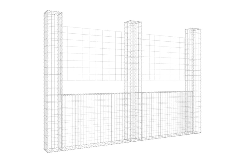 U-formad gabionkorg med 3 stolpar järn 260x20x200 cm - Silver - Gabion