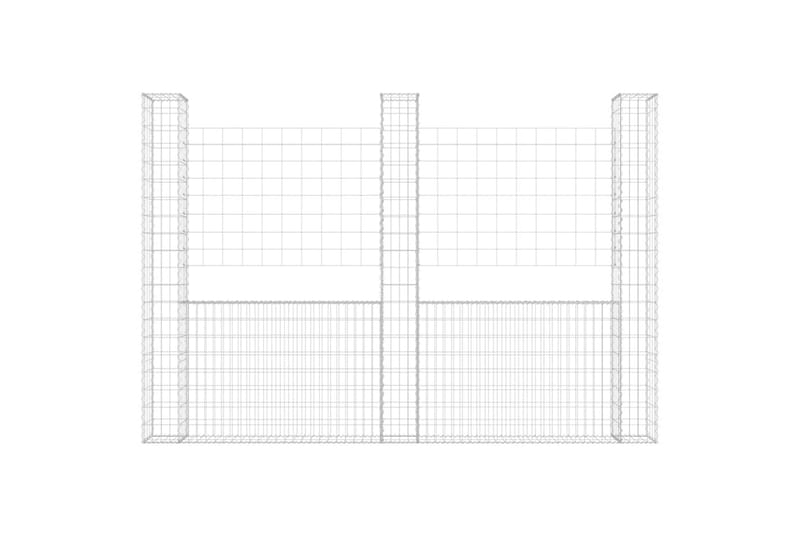 U-formad gabionkorg med 3 stolpar järn 260x20x200 cm - Silver - Gabion