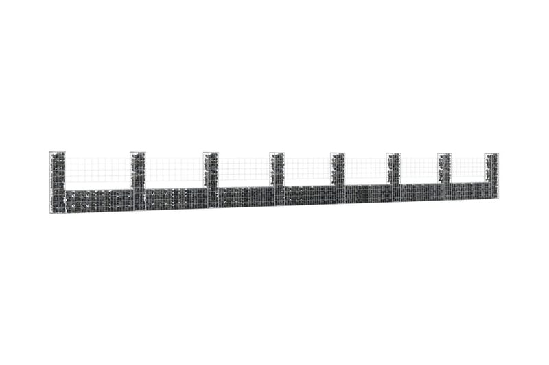 U-formad gabionkorg med 8 stolpar järn 860x20x100 cm - Silver - Gabion