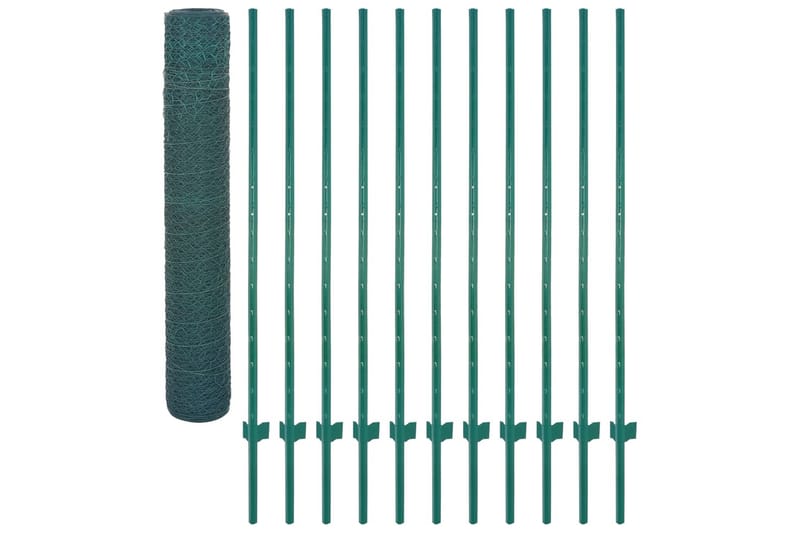 Nätstängsel med stolpar stål 25x1,5 m grön - Grön - Hus & renovering - Insynsskydd & inhägnad - Stängsel