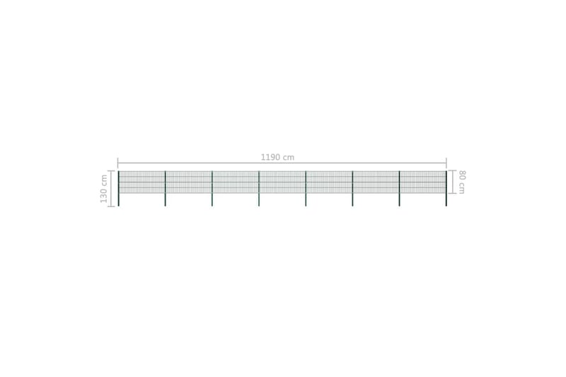 Stängselpanel med stolpar järn 11,9x0,8 m grön - Grön - Hus & renovering - Insynsskydd & inhägnad - Stängsel