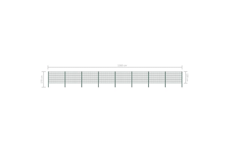 Stängselpanel med stolpar järn 13,6x1,2 m grön - Grön - Hus & renovering - Insynsskydd & inhägnad - Stängsel