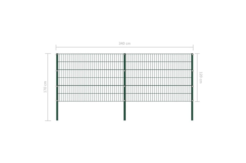 Stängselpanel med stolpar järn 3,4x1,2 m grön - Grön - Hus & renovering - Insynsskydd & inhägnad - Stängsel