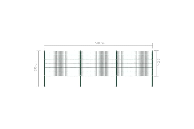 Stängselpanel med stolpar järn 5,1x1,2 m grön - Grön - Hus & renovering - Insynsskydd & inhägnad - Stängsel