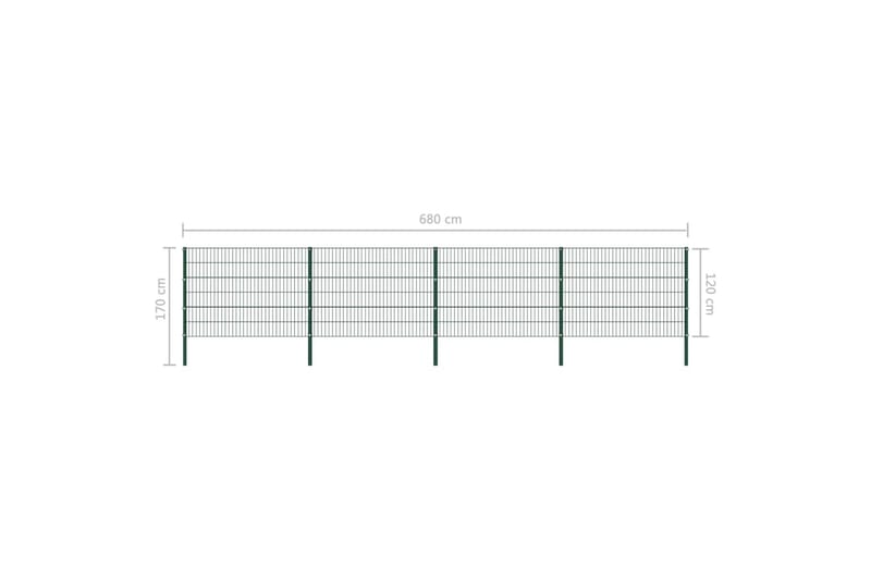 Stängselpanel med stolpar järn 6,8x1,2 m grön - Grön - Hus & renovering - Insynsskydd & inhägnad - Stängsel