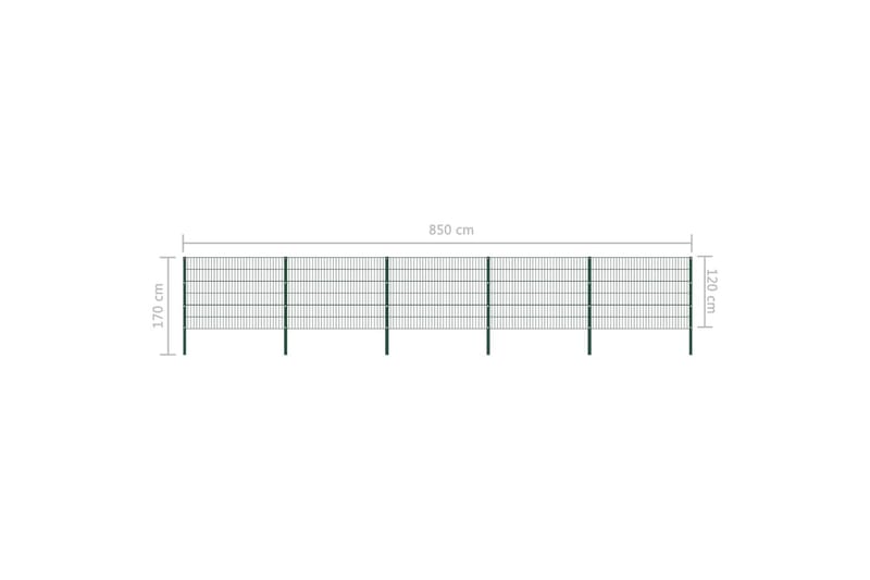 Stängselpanel med stolpar järn 8,5x1,2 m grön - Grön - Hus & renovering - Insynsskydd & inhägnad - Stängsel