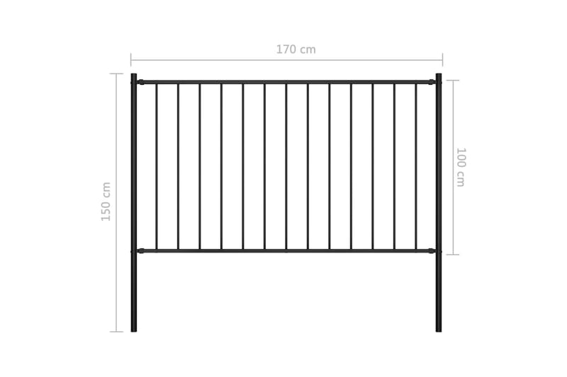 Staketpanel med stolpar pulverlackerat stål 1,7x1 m svart - Svart - Hus & renovering - Insynsskydd & inhägnad - Staket
