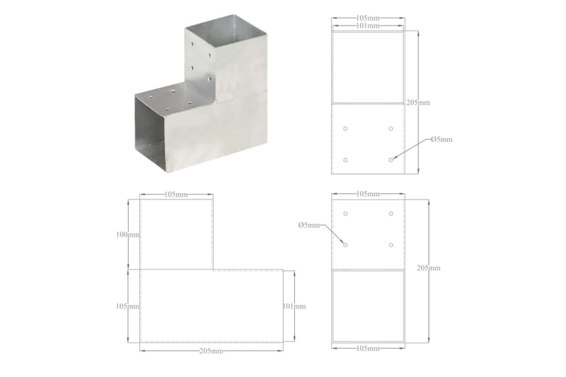 Stolpbeslag 4 st L-form galvaniserad metall 101x101 mm - Silver - Staketstolpar