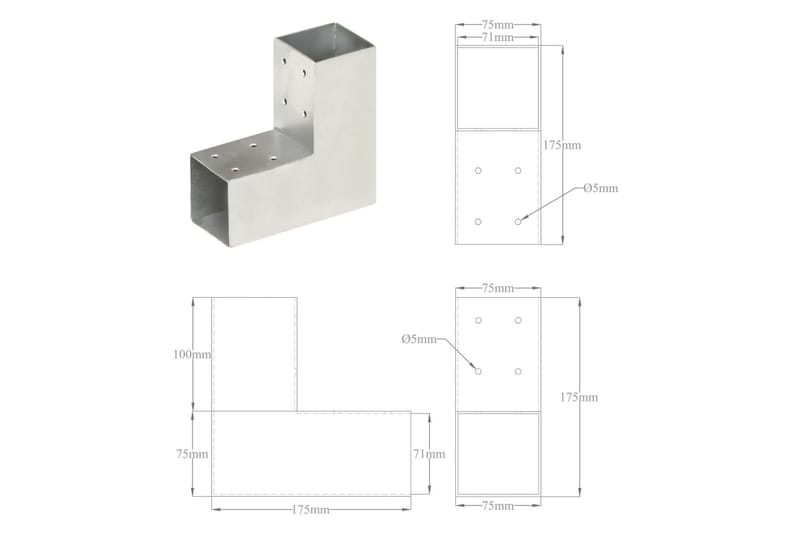Stolpbeslag 4 st L-form galvaniserad metall 71x71 mm - Silver - Hus & renovering - Insynsskydd & inhägnad - Staket
