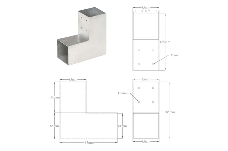 Stolpbeslag 4 st L-form galvaniserad metall 81x81 mm - Silver - Hus & renovering - Insynsskydd & inhägnad - Staket