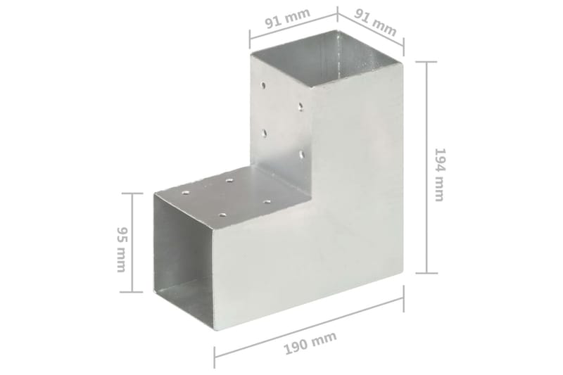 Stolpbeslag 4 st L-form galvaniserad metall 91x91 mm - Silver - Hus & renovering - Insynsskydd & inhägnad - Staket
