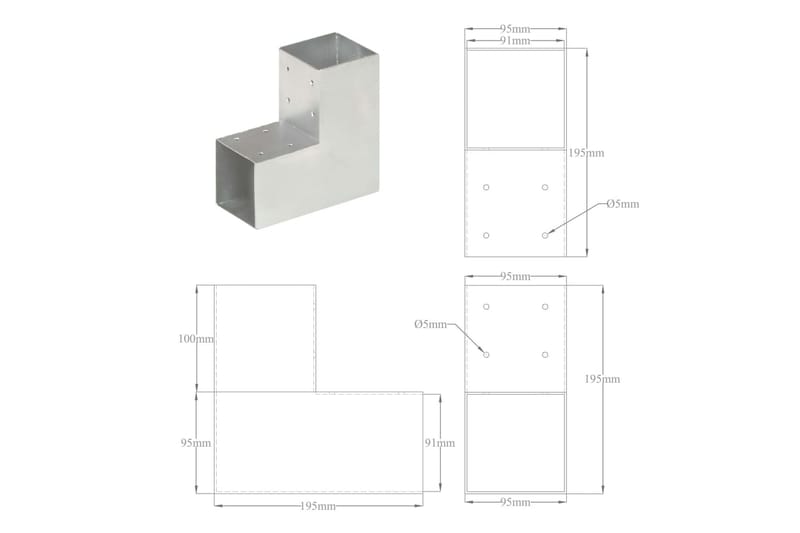 Stolpbeslag 4 st L-form galvaniserad metall 91x91 mm - Silver - Hus & renovering - Insynsskydd & inhägnad - Staket