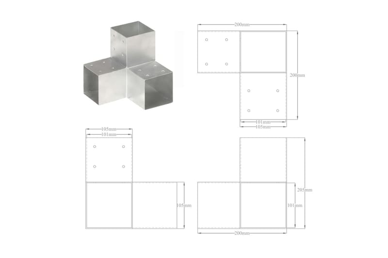 Stolpbeslag 4 st Y-form galvaniserad metall 101x101 mm - Silver - Hus & renovering - Insynsskydd & inhägnad - Staket