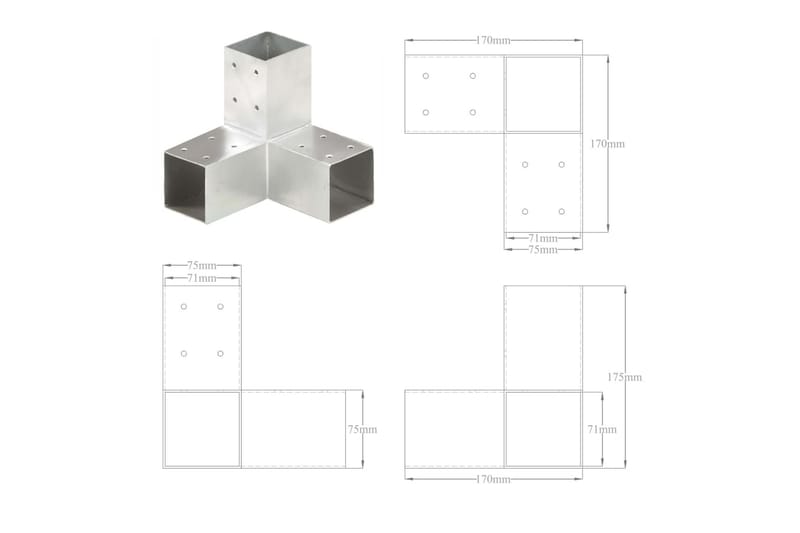 Stolpbeslag 4 st Y-form galvaniserad metall 71x71 mm - Silver - Hus & renovering - Insynsskydd & inhägnad - Staket