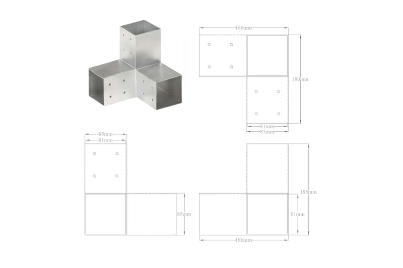 Stolpbeslag 4 st Y-form galvaniserad metall 81x81 mm - Silver - Hus & renovering - Insynsskydd & inhägnad - Staket