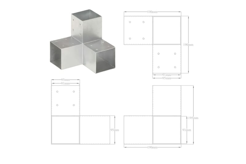 Stolpbeslag 4 st Y-form galvaniserad metall 91x91 mm - Silver - Hus & renovering - Insynsskydd & inhägnad - Staket