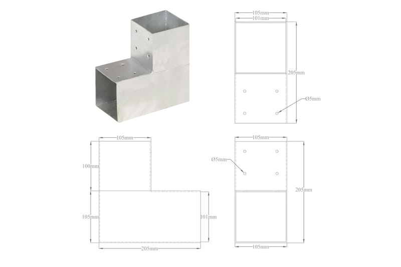 Stolpbeslag L-form galvaniserad metall 101x101 mm - Silver - Hus & renovering - Insynsskydd & inhägnad - Staket
