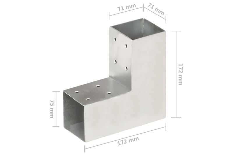 Stolpbeslag L-form galvaniserad metall 71x71 mm - Silver - Staketstolpar