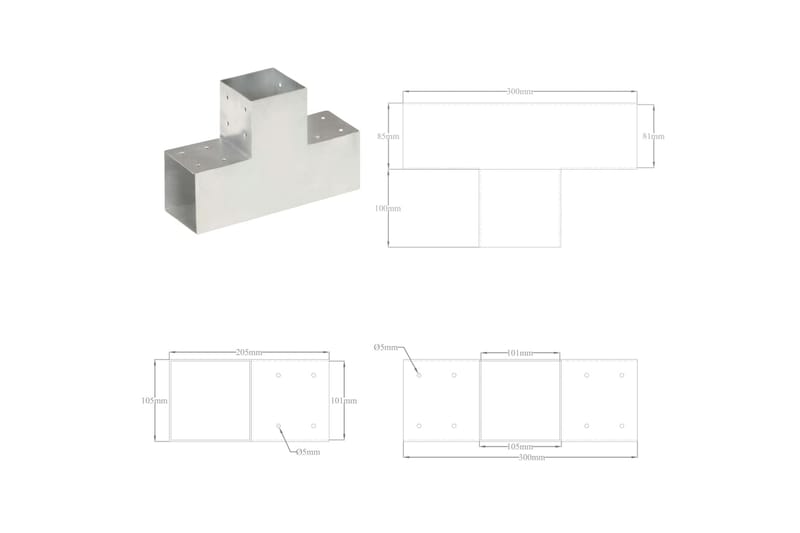Stolpbeslag T-form galvaniserad metall 101x101 mm - Silver - Hus & renovering - Insynsskydd & inhägnad - Staket