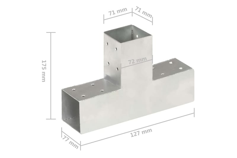 Stolpbeslag T-form galvaniserad metall 71x71 mm - Silver - Hus & renovering - Insynsskydd & inhägnad - Staket