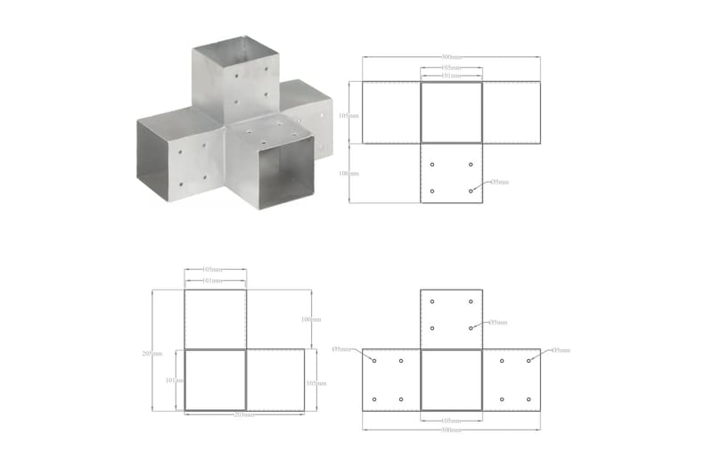 Stolpbeslag X-form galvaniserad metall 101x101 mm - Silver - Staketstolpar