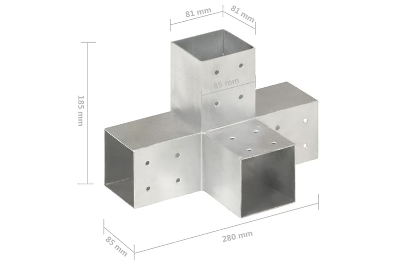 Stolpbeslag X-form galvaniserad metall 81x81 mm - Silver - Staketstolpar