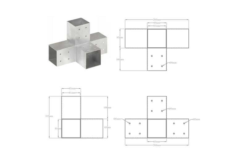 Stolpbeslag X-form galvaniserad metall 81x81 mm - Silver - Staketstolpar