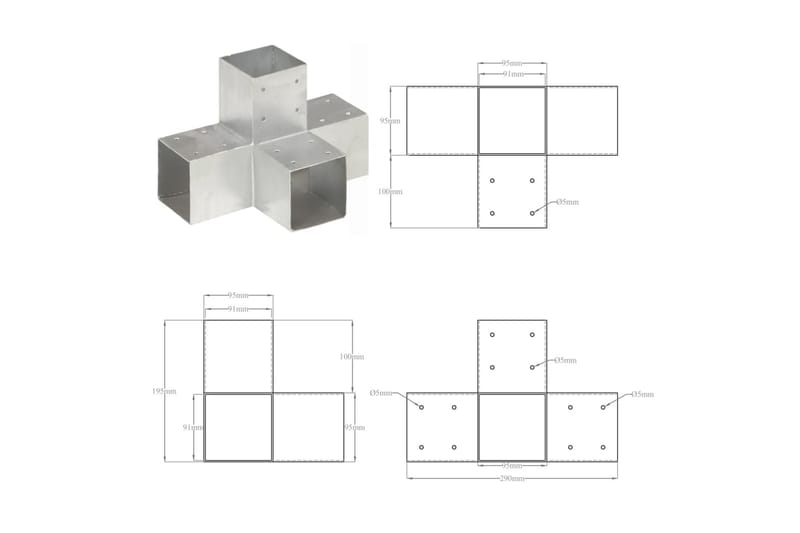 Stolpbeslag X-form galvaniserad metall 91x91 mm - Silver - Hus & renovering - Insynsskydd & inhägnad - Staket