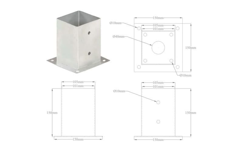 Stolpfot 4 st galvaniserad metall 101 mm - Silver - Hus & renovering - Insynsskydd & inhägnad - Staket
