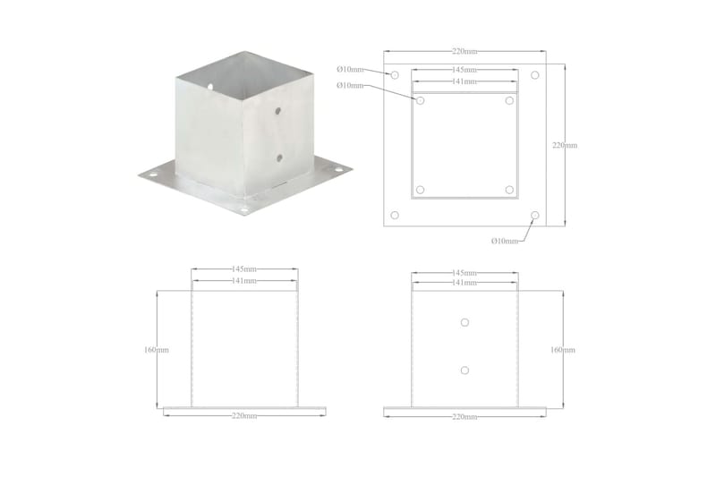 Stolpfot 4 st galvaniserad metall 141 mm - Silver - Hus & renovering - Insynsskydd & inhägnad - Staket
