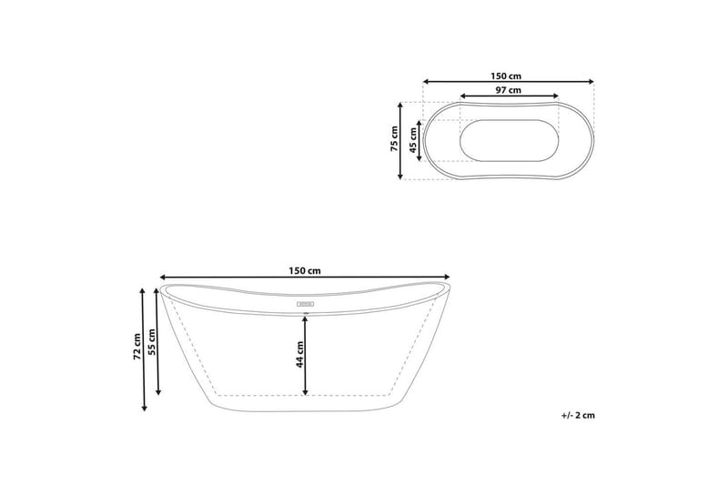 Badkar Antigua Svart/vit/silver, 75x150x72 cm - Svart/vit/silver, 75x150x72 cm - Hus & renovering - Kök & bad - Badrum - Badkar