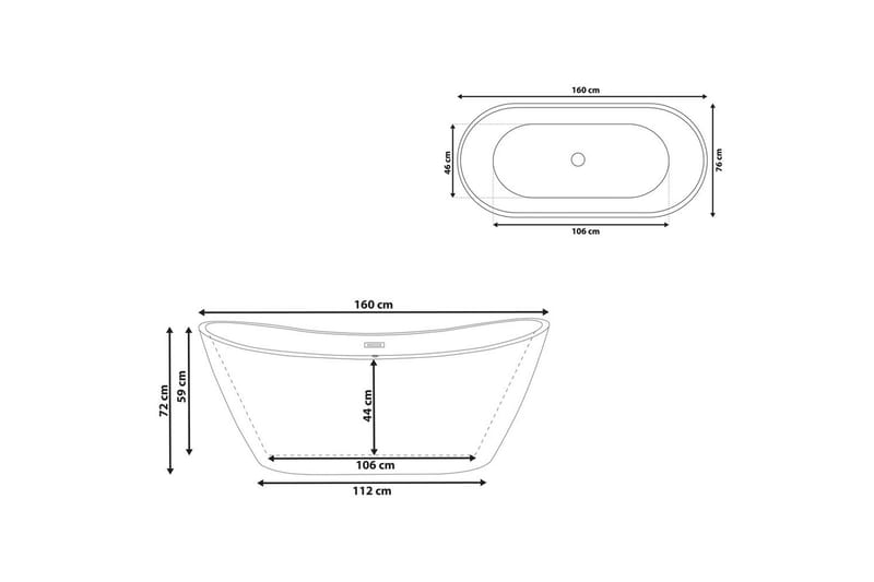 Badkar Antigua Svart/vit/silver, 76x160x72 cm - Svart/vit/silver, 76x160x72 cm - Hus & renovering - Kök & bad - Badrum - Badkar