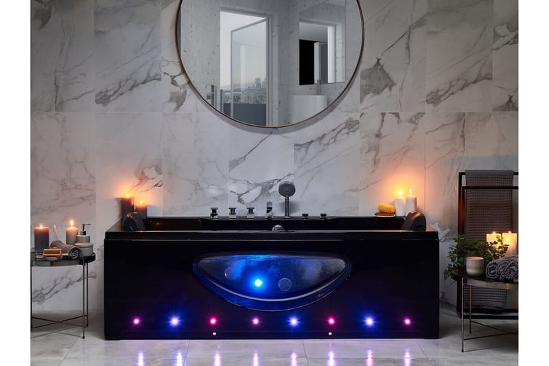 Badkar med LED 170 x 80 cm svart HAWES - Svart - Hus & renovering - Kök & bad - Badrum - Badkar