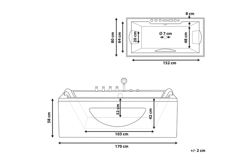 Badkar med LED 170 x 80 cm svart HAWES - Svart - Hus & renovering - Kök & bad - Badrum - Badkar