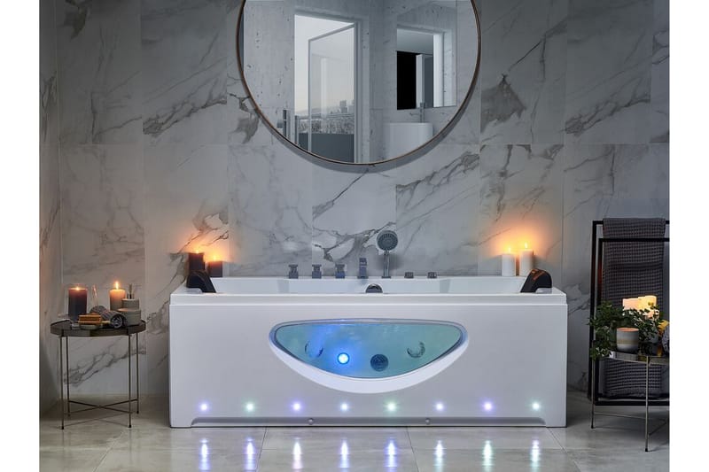 Badkar med LED 170 x 80 cm vit HAWES - Vit - Hus & renovering - Kök & bad - Badrum - Badkar