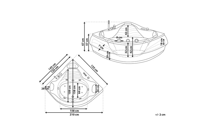 Fuenfria Hörnbubbelbadkar 145 cm med LED-belysning - Vit - Hus & renovering - Kök & bad - Badrum - Badkar