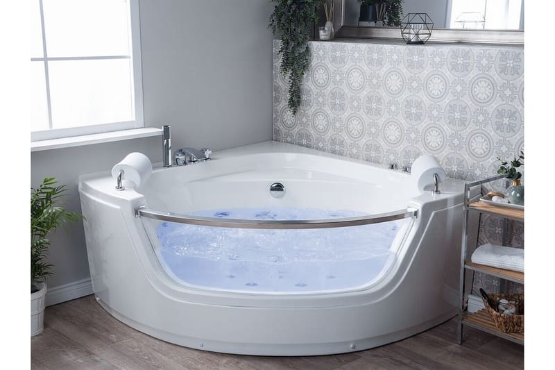 Mangle Hörnbubbelbadkar 150 cm med LED-belysning - Vit - Hus & renovering - Kök & bad - Badrum - Badkar