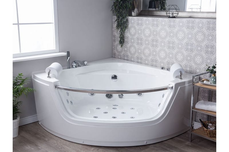 Mangle Hörnbubbelbadkar 150 cm med LED-belysning - Vit - Hus & renovering - Kök & bad - Badrum - Badkar