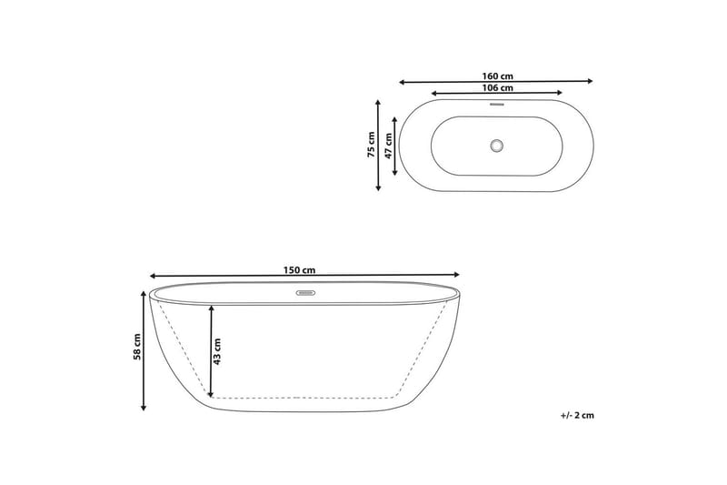 Badkar Carrera Vit/Silver, 75x160x58 cm - Vit/Silver, 75x160x58 cm - Hus & renovering - Kök & bad - Badrum - Badkar