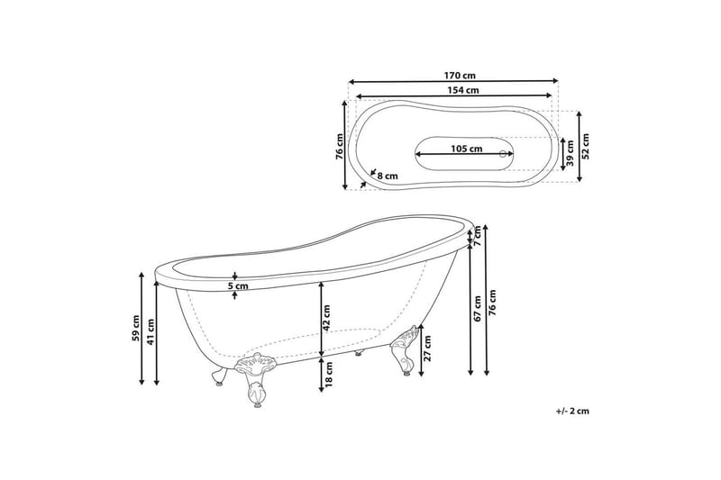 Badkar Cayman Svart/vit/silver, 76x170x76 cm - Svart/vit/silver, 76x170x76 cm - Hus & renovering - Kök & bad - Badrum - Badkar