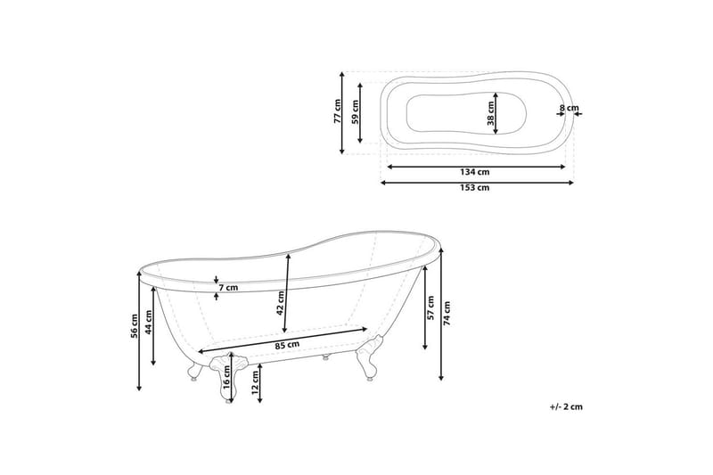 Badkar Cayman Svart/vit/silver, 77x153x74 cm - Svart/vit/silver, 77x153x74 cm - Hus & renovering - Kök & bad - Badrum - Badkar