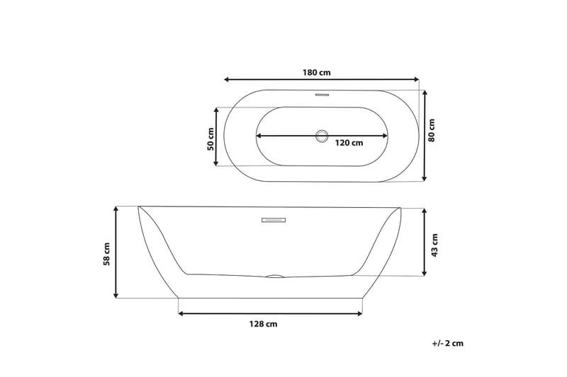 Badkar fristående 180 cm vit CARRERA - Vit - Fristående badkar