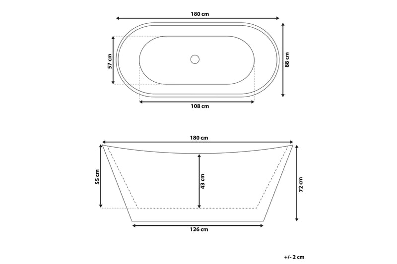Menailo Badkar Fristående 180 cm - Vit - Hus & renovering - Kök & bad - Badrum - Badkar
