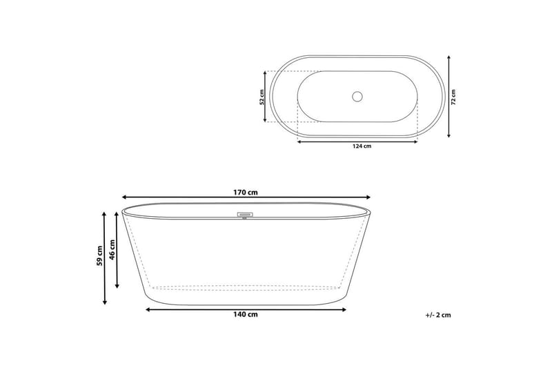 Badkar Havana Svart/Silver/Vit, 72x170x59 cm - Svart/Silver/Vit, 72x170x59 cm - Hus & renovering - Kök & bad - Badrum - Badkar