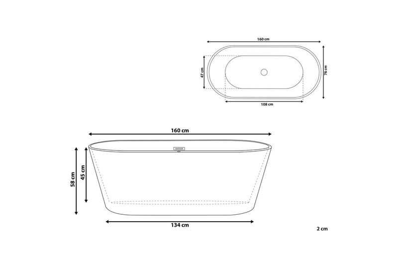 Badkar Havana Vit/Silver, 80x160x58 cm - Vit/Silver, 80x160x58 cm - Hus & renovering - Kök & bad - Badrum - Badkar